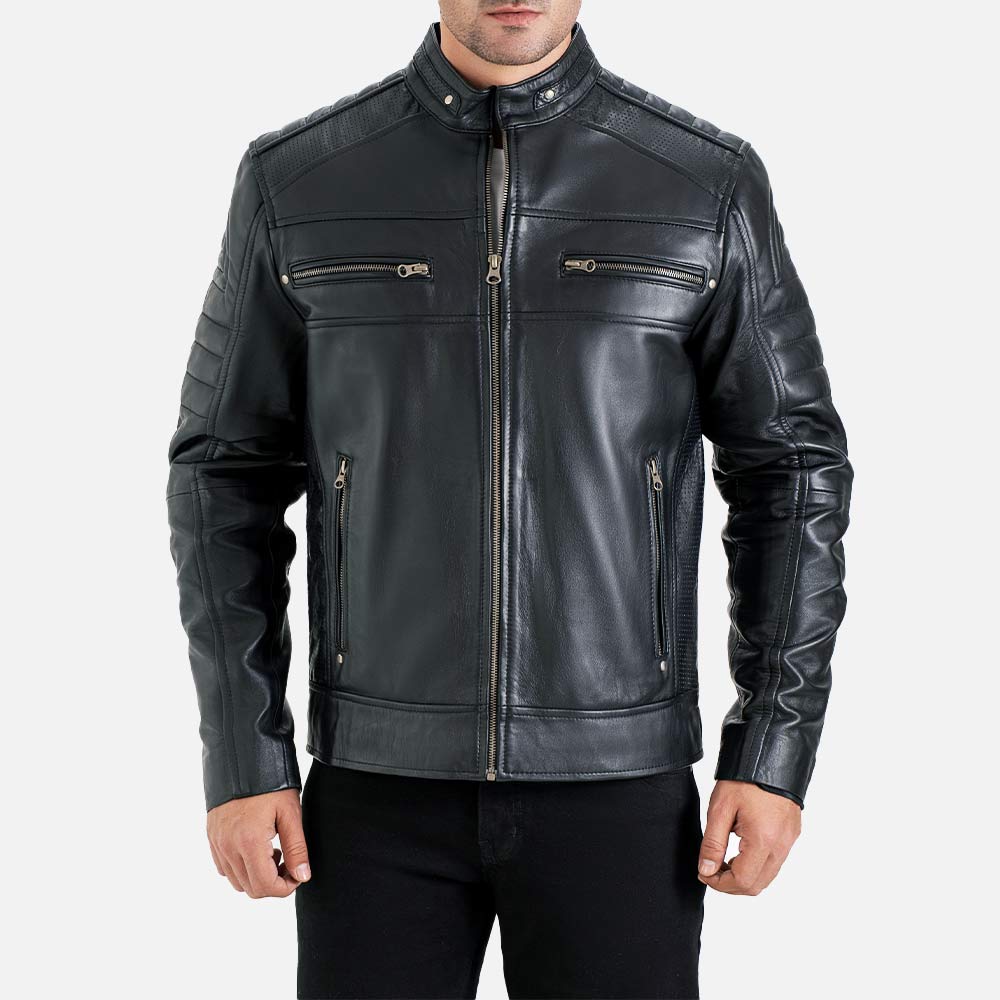 Cagliari Black Biker Leather Jacket - image 3