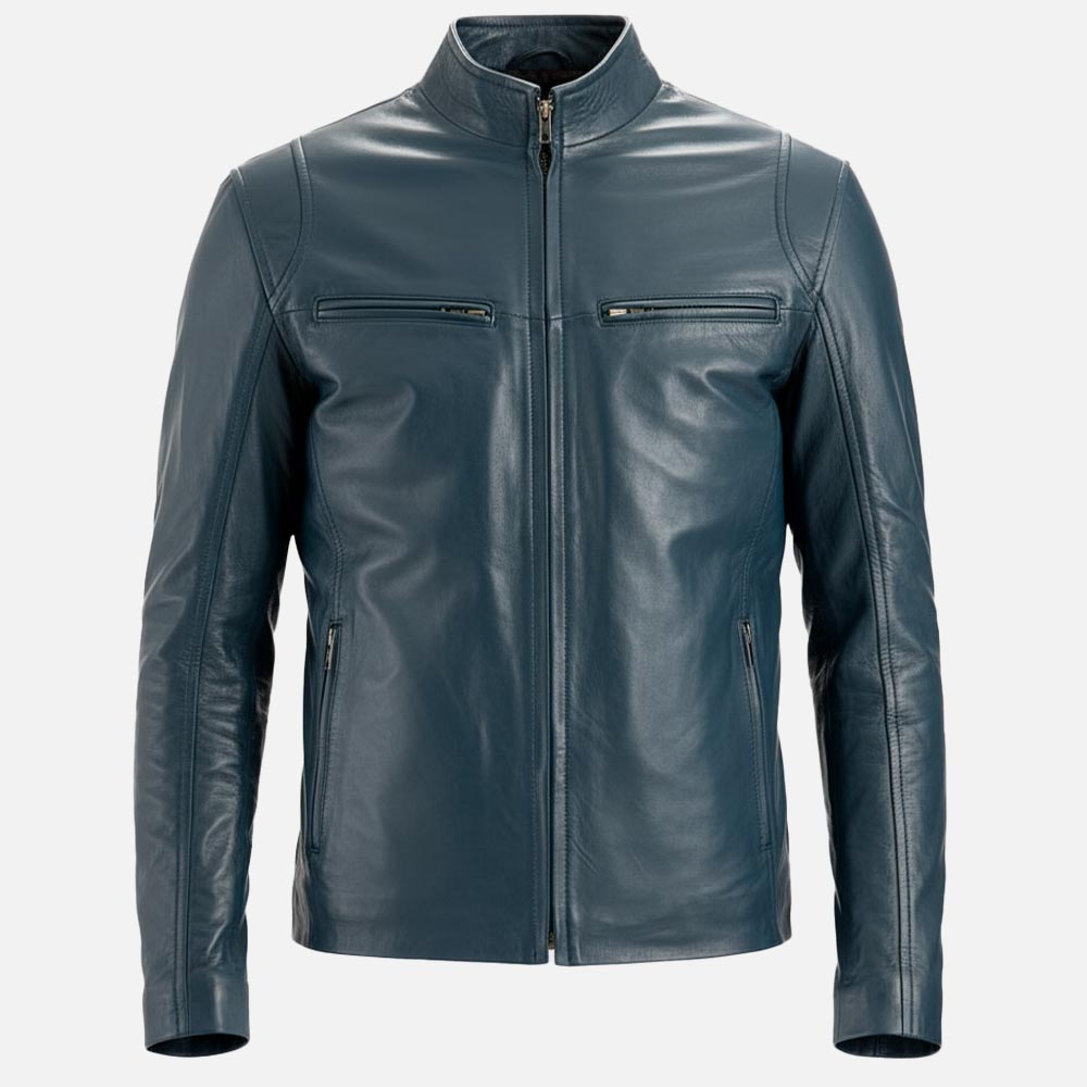 Firenze Blue Leather Biker Jacket - image 9