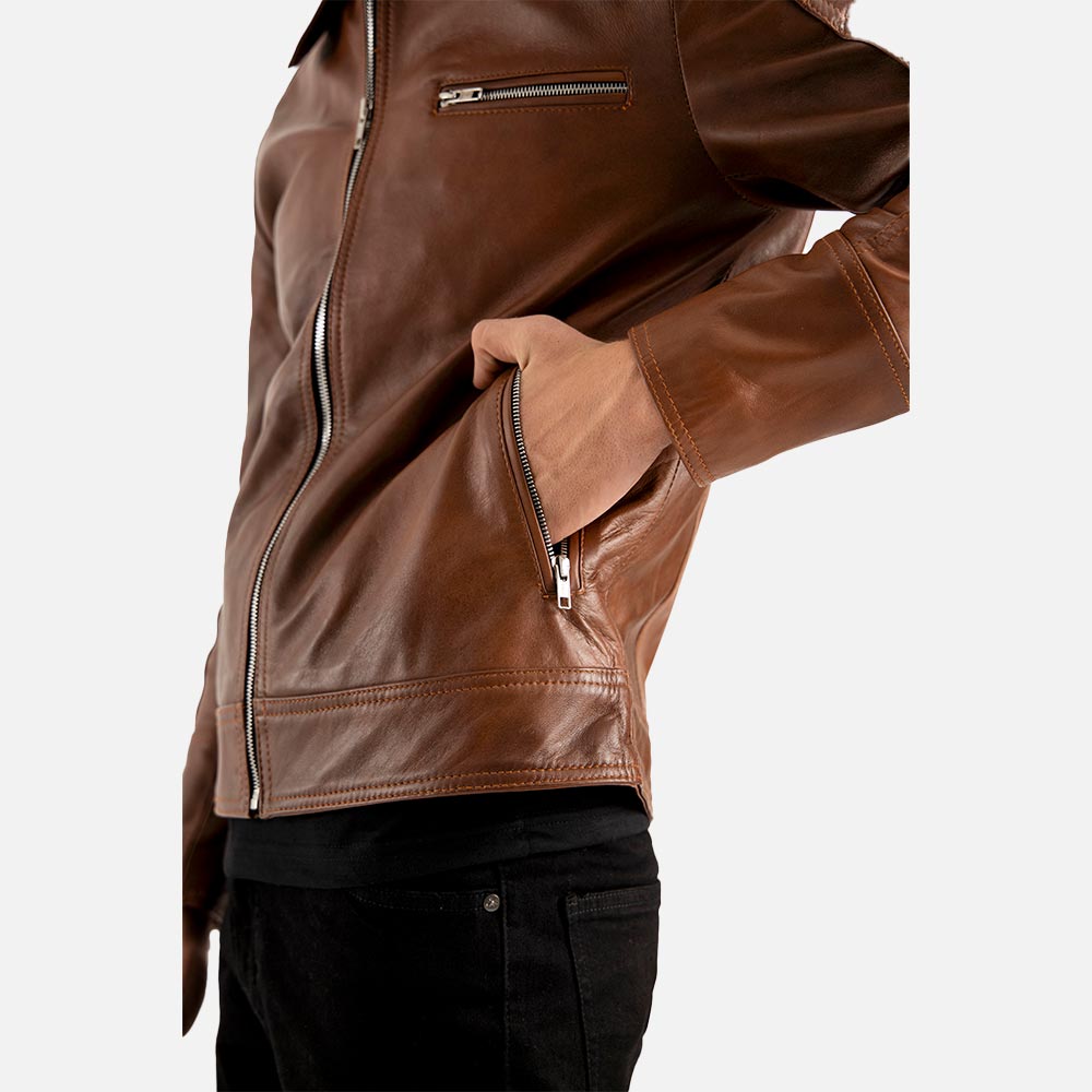 Calabria Brown Leather Biker Jacket - image 9