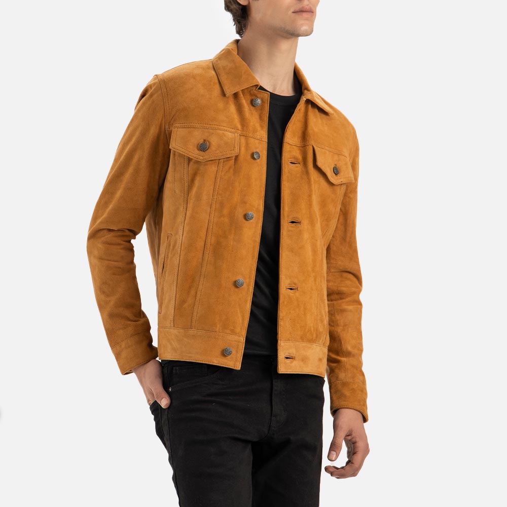 Napoli Tan Suede Leather Trucker Jacket - image 4