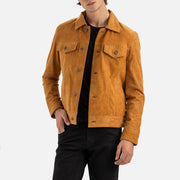Napoli Tan Suede Leather Trucker Jacket - image 3