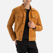 Napoli Tan Suede Leather Trucker Jacket - image 1