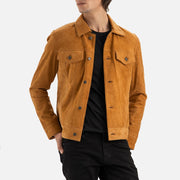 Napoli Tan Suede Leather Trucker Jacket - image 2