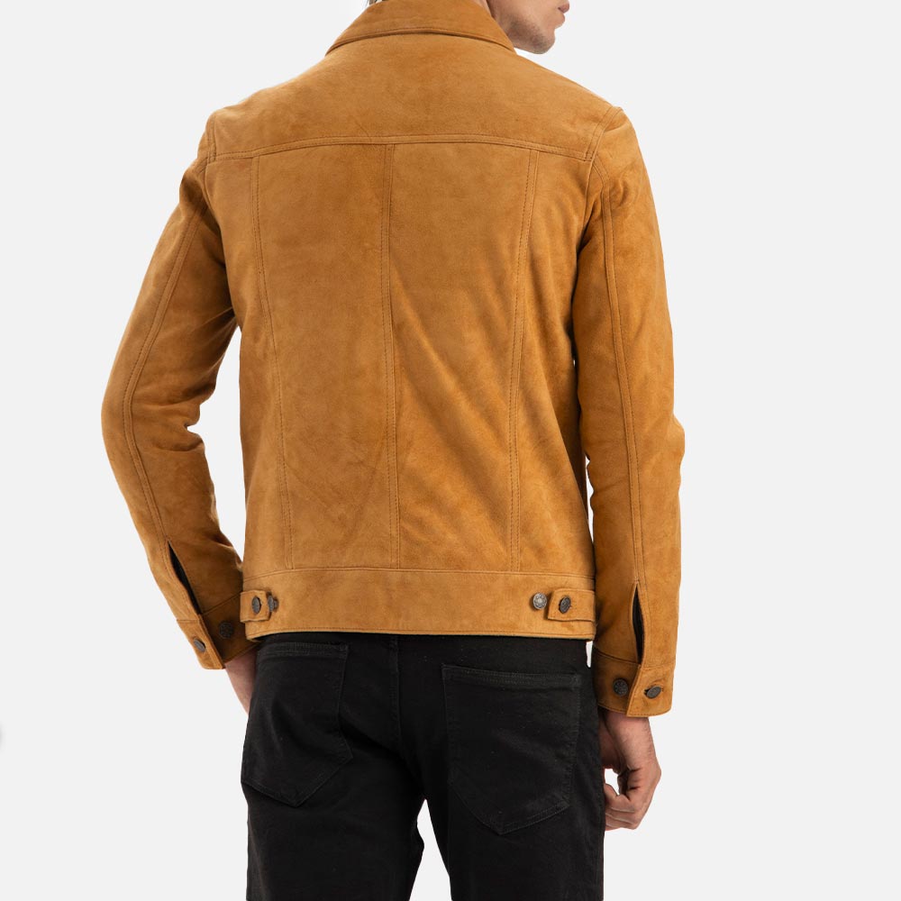 Napoli Tan Suede Leather Trucker Jacket - image 5