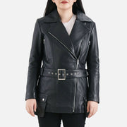 Lecce Black Leather Trench Coat