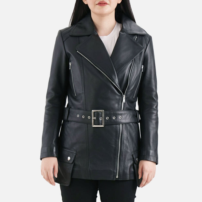 Lecce Black Leather Trench Coat