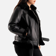 Brivido Black Real Shearling Bomber Jacket