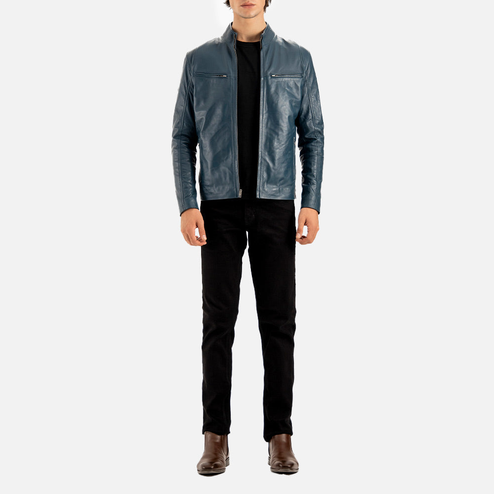 Firenze Blue Leather Biker Jacket - image 7