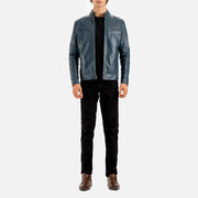 Firenze Blue Leather Biker Jacket - image 7