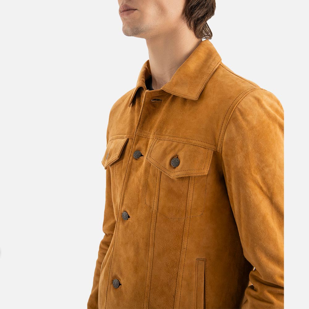 Napoli Tan Suede Leather Trucker Jacket - image 9