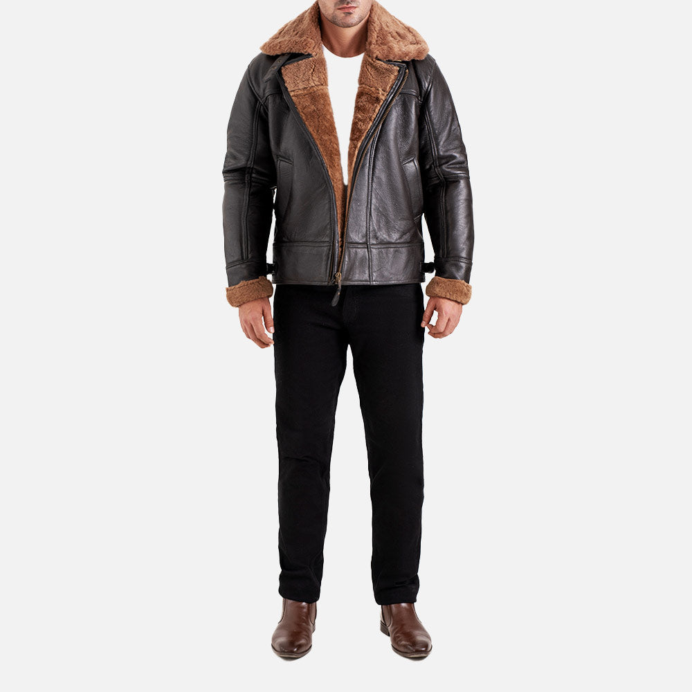 Merano Brown Real Shearling Bomber Jacket - image 7