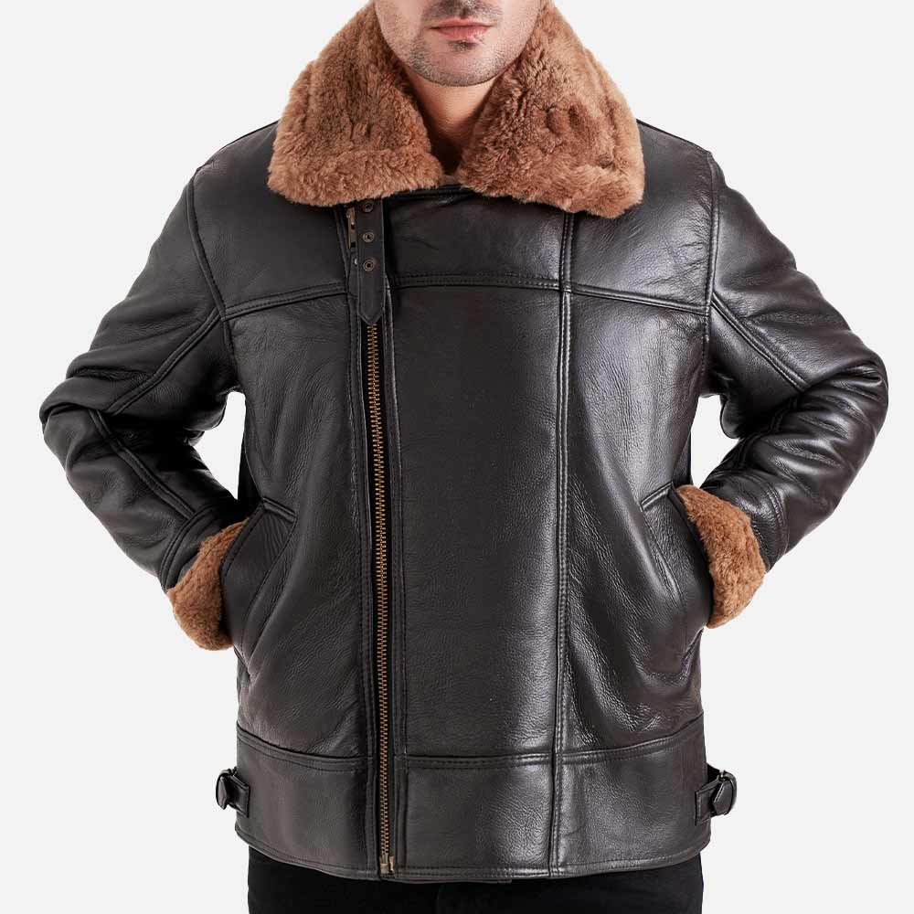 Merano Brown Real Shearling Bomber Jacket - image 5