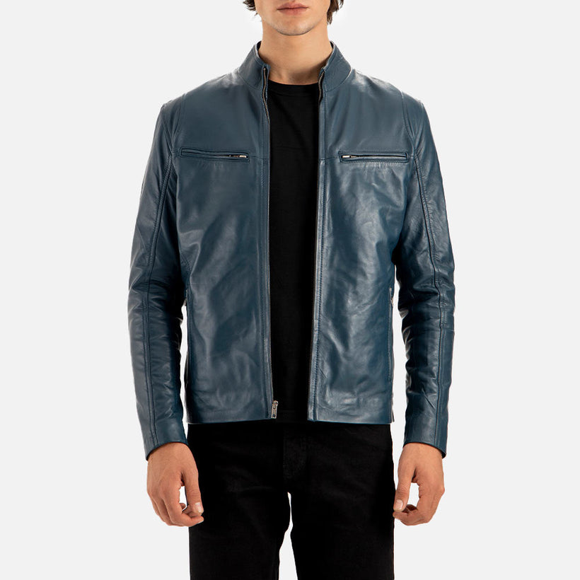 Firenze Blue Leather Biker Jacket - image 1