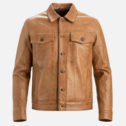 Napoli Tan Leather Trucker Jacket - image 10