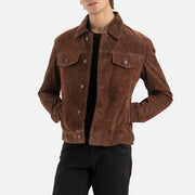 Napoli Brown Suede Leather Trucker Jacket - image 1