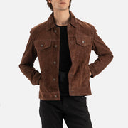 Napoli Brown Suede Leather Trucker Jacket - image 4