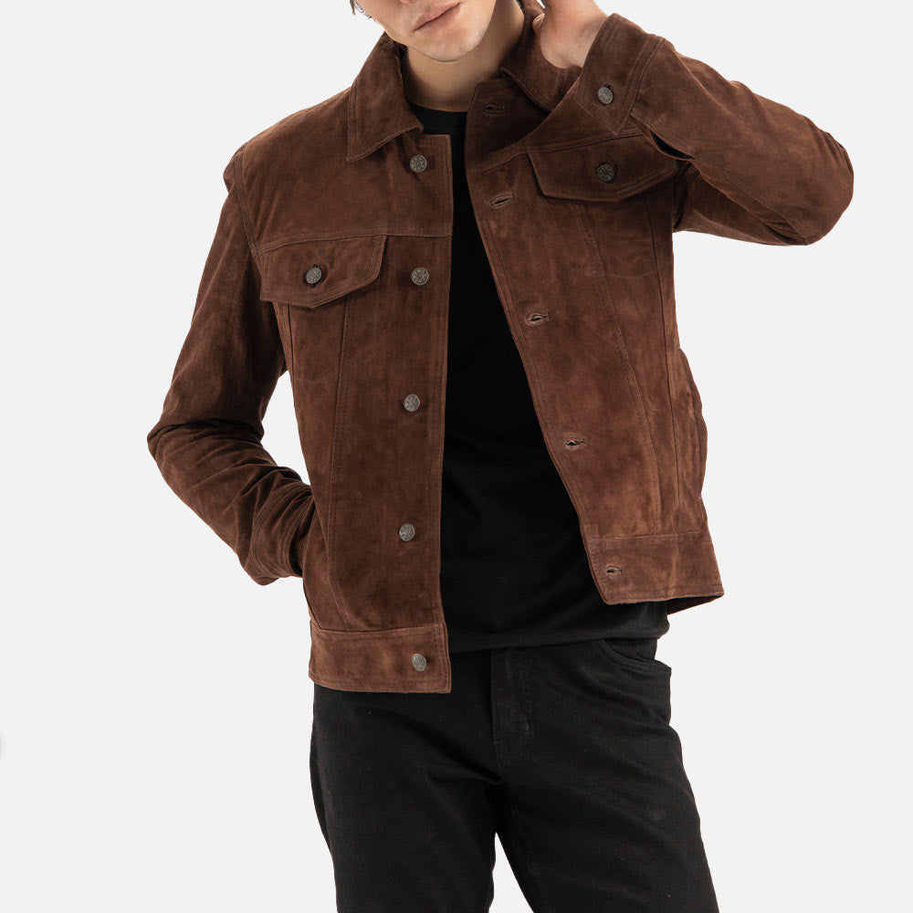 Napoli Brown Suede Leather Trucker Jacket - image 2