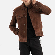 Napoli Brown Suede Leather Trucker Jacket - image 2