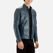 Firenze Blue Leather Biker Jacket - image 5