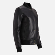 Catania Black Leather Bomber Jacket