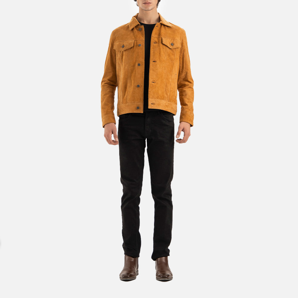 Napoli Tan Suede Leather Trucker Jacket - image 10