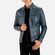 Firenze Blue Leather Biker Jacket - image 3
