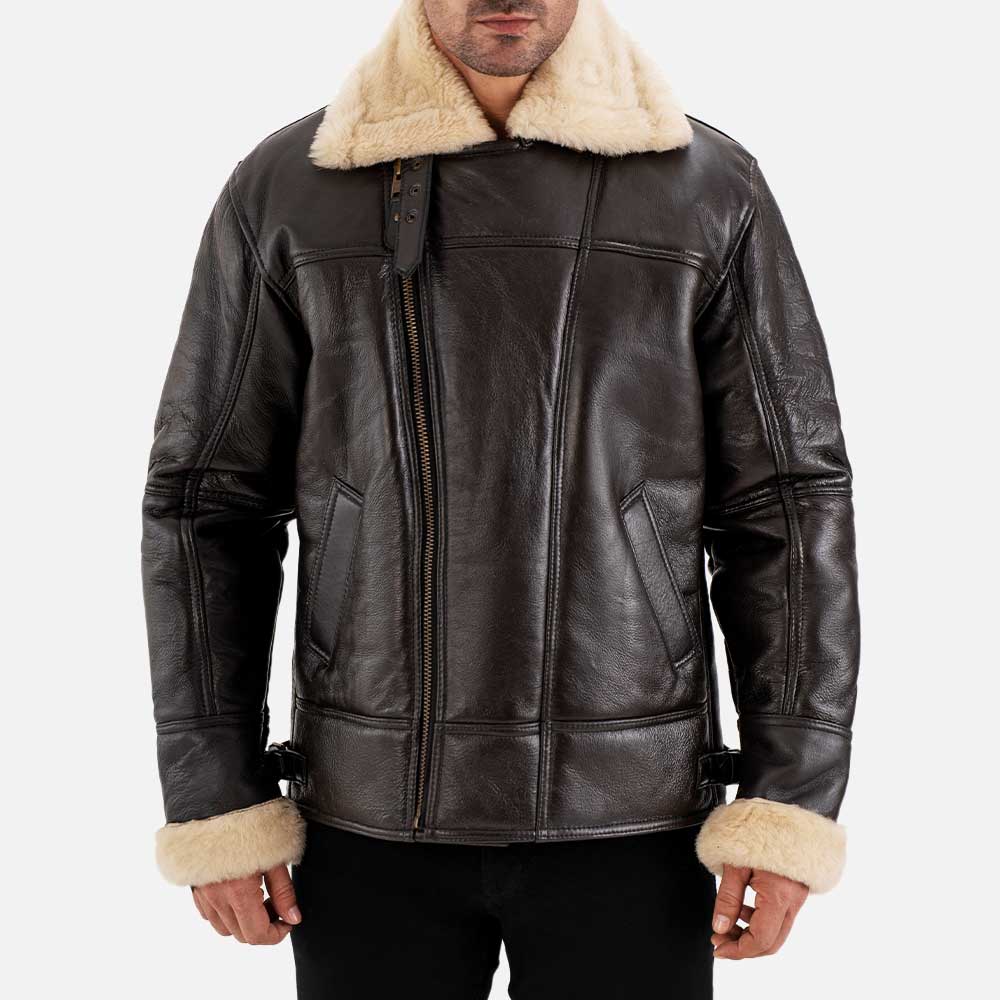 Merano Brown & White Real Shearling Bomber Jacket - image 3
