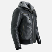 Palermo Black Hooded Leather Bomber Jacket - image 7