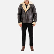 Merano Brown & White Real Shearling Bomber Jacket - image 4