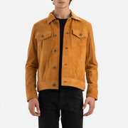 Napoli Tan Suede Leather Trucker Jacket - image 8