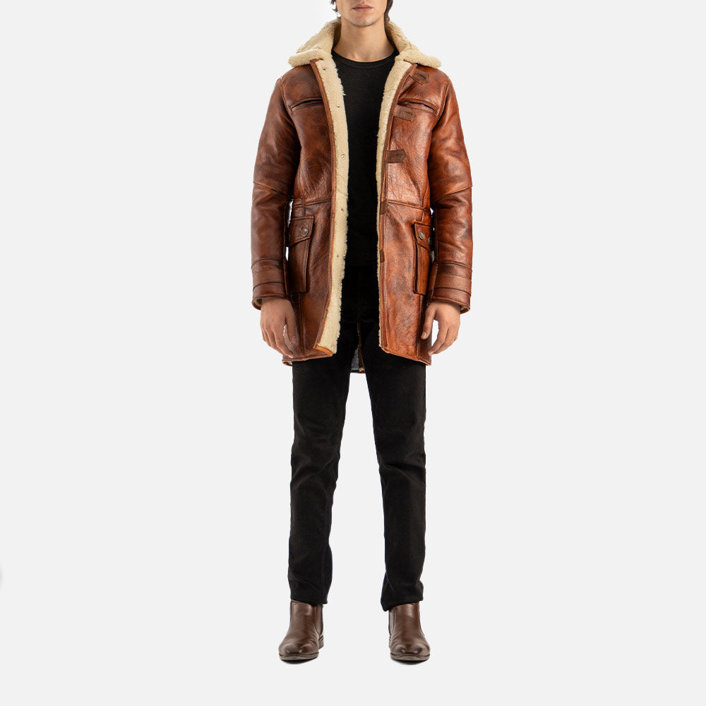 Monte Rosa Distressed Tan Real Shearling Bomber Coat - image 2