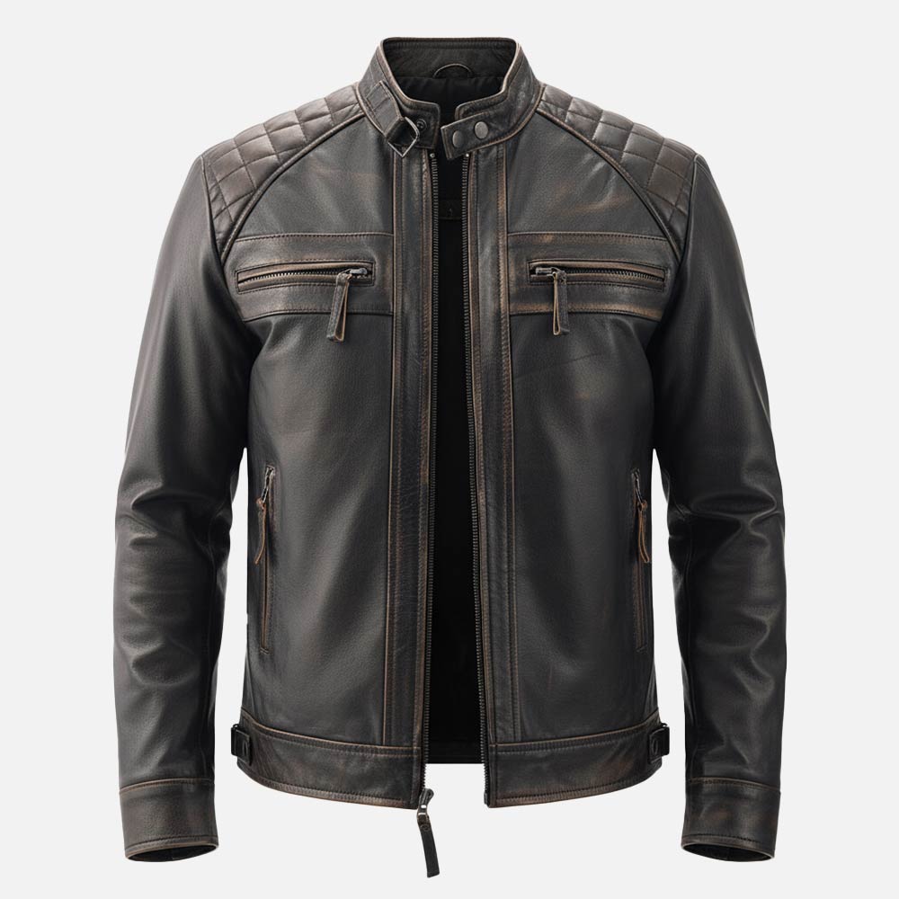 Salerno Distressed Brown Leather Biker Jacket - image 7