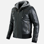 Palermo Black Hooded Leather Bomber Jacket - image 6