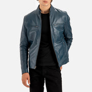 Firenze Blue Leather Biker Jacket - image 4