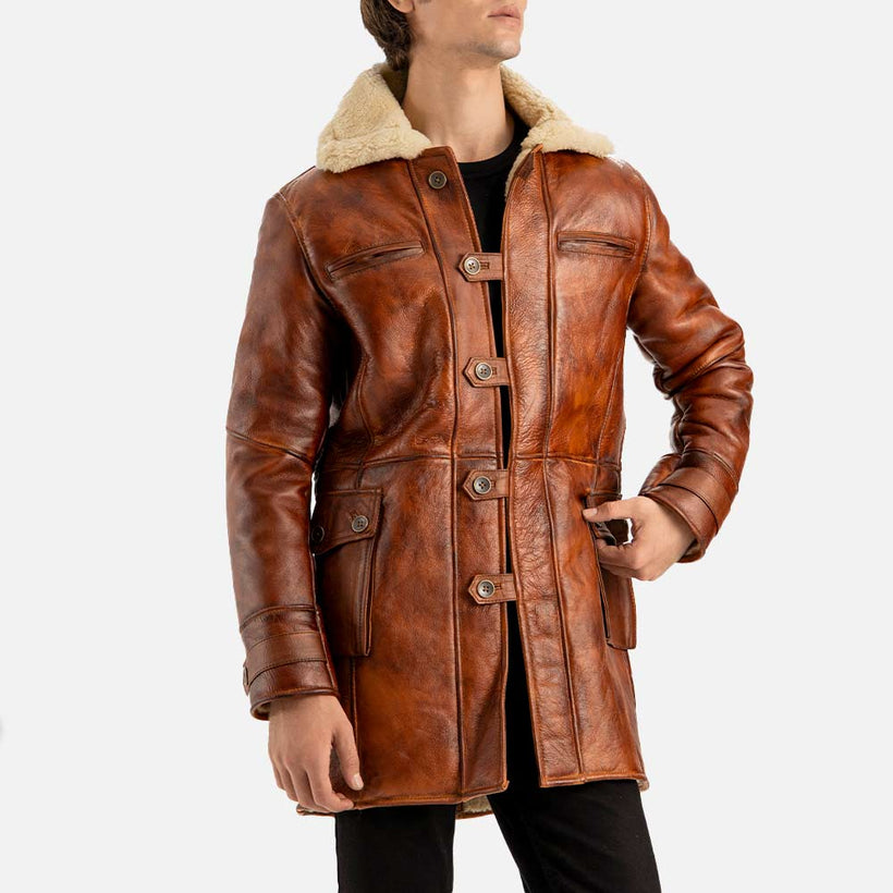 Monte Rosa Distressed Tan Real Shearling Bomber Coat - image 1