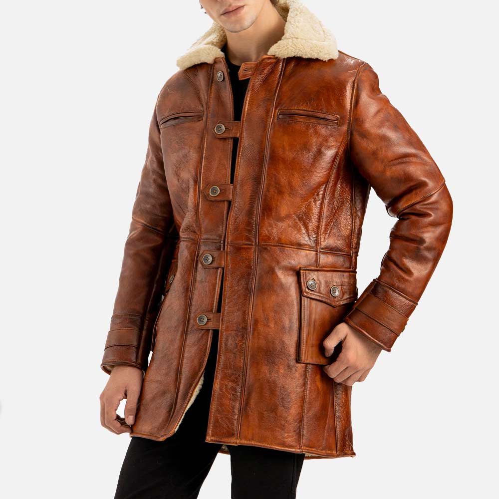 Monte Rosa Distressed Tan Real Shearling Bomber Coat - image 4