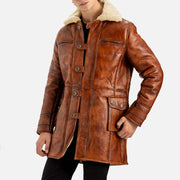 Monte Rosa Distressed Tan Real Shearling Bomber Coat - image 4