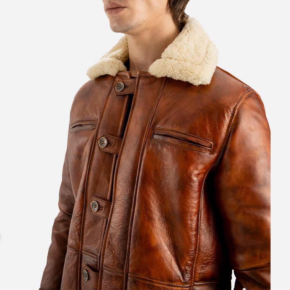 Monte Rosa Distressed Tan Real Shearling Bomber Coat - image 3