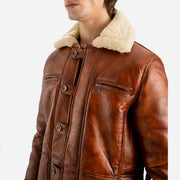Monte Rosa Distressed Tan Real Shearling Bomber Coat - image 3