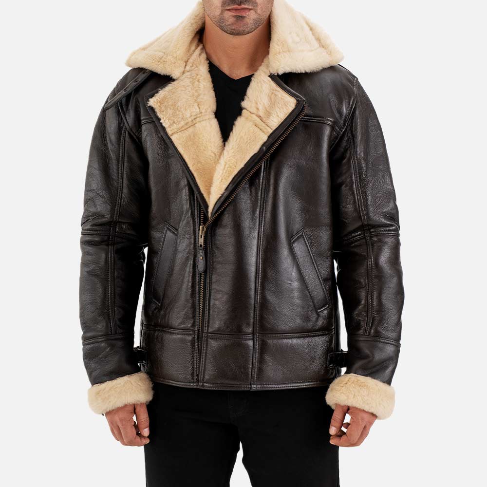 Merano Brown & White Real Shearling Bomber Jacket - image 1