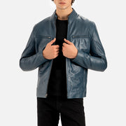 Firenze Blue Leather Biker Jacket - image 2