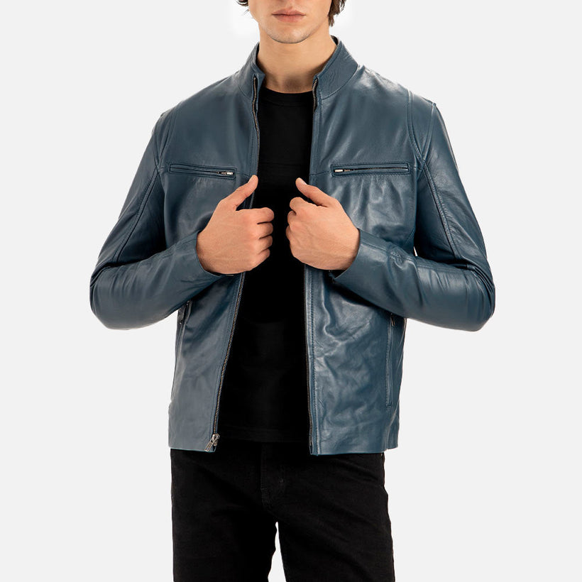 Firenze Blue Leather Biker Jacket - image 1