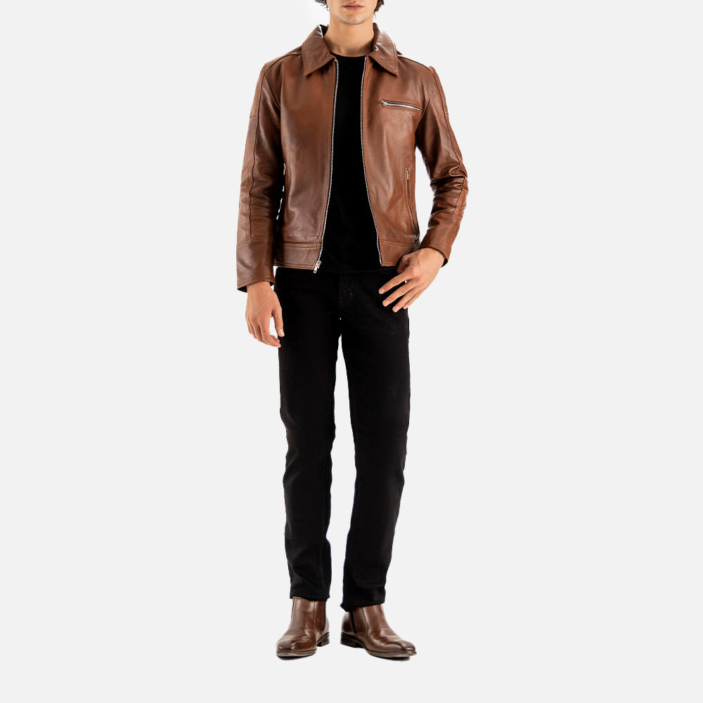 Calabria Brown Leather Biker Jacket - image 11