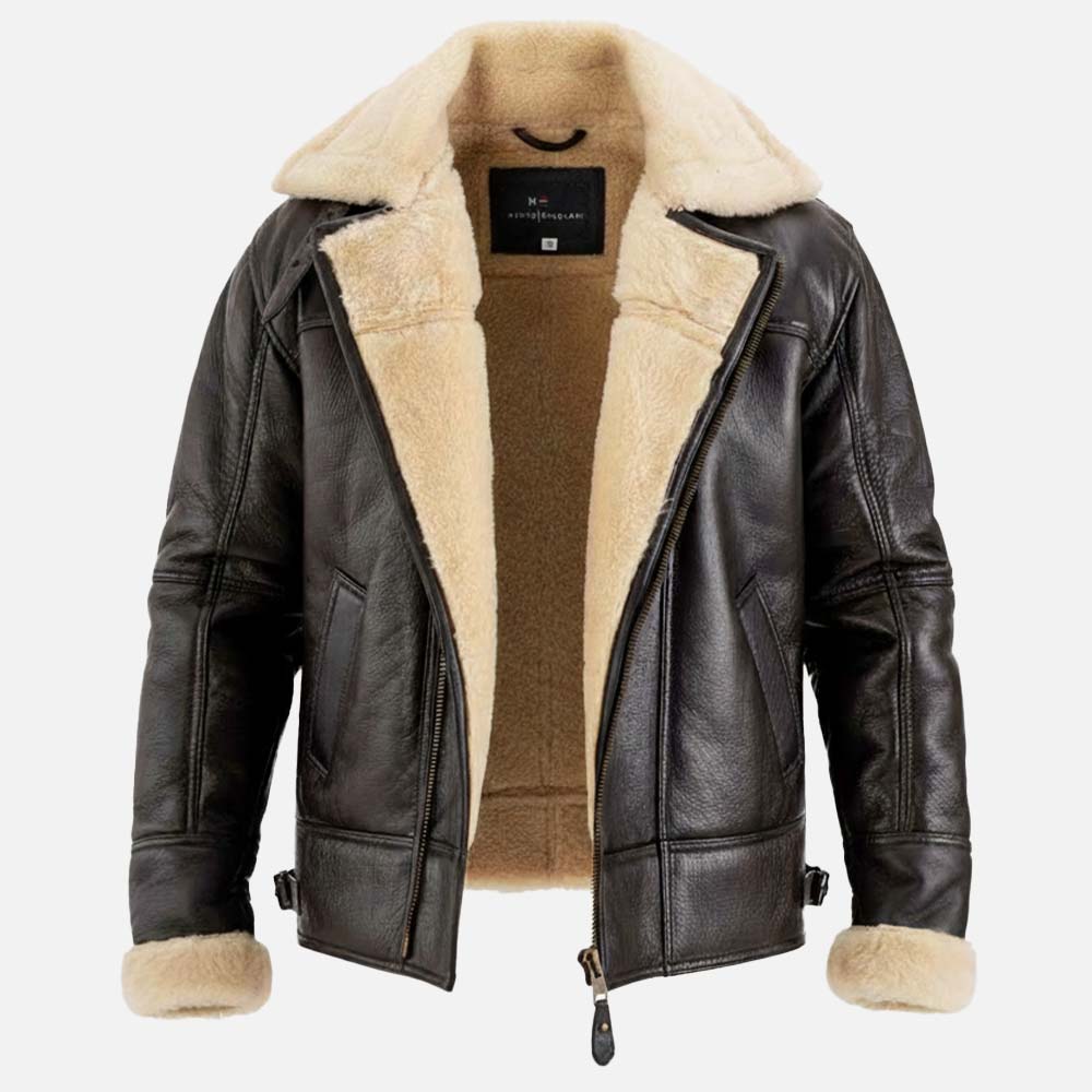 Merano Brown & White Real Shearling Bomber Jacket - image 6