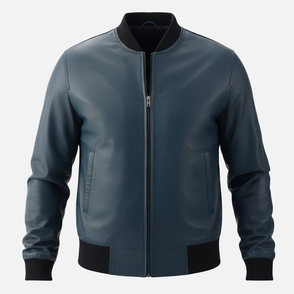 Amalfi Blue Leather Bomber Jacket - image 9