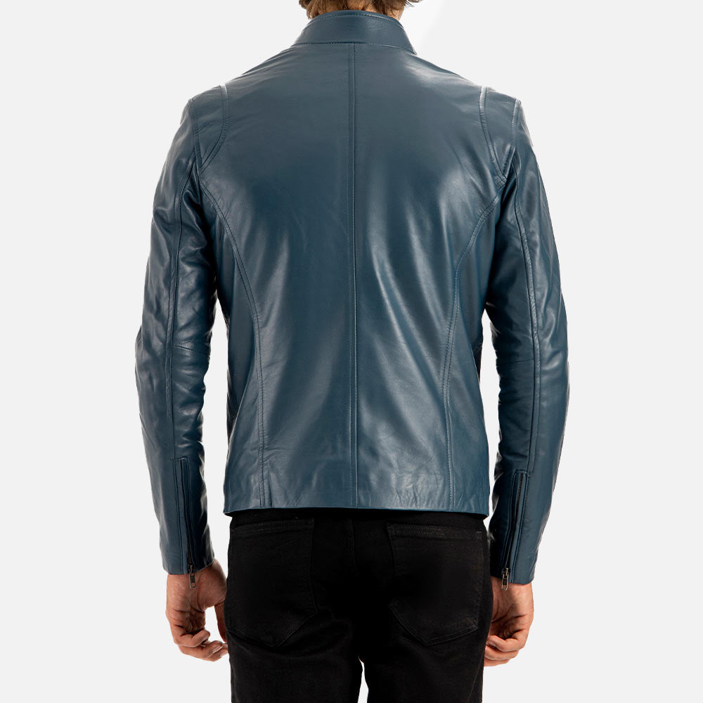 Firenze Blue Leather Biker Jacket - image 6