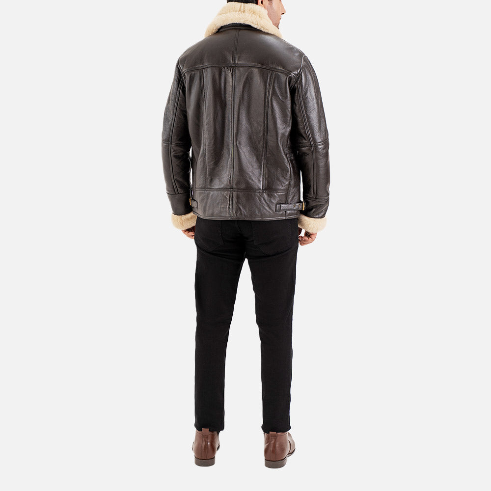Merano Brown & White Real Shearling Bomber Jacket - image 5