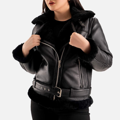 Brivido Black Real Shearling Bomber Jacket