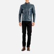 Firenze Blue Leather Biker Jacket - image 8