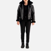 Nordica Black Hooded Real Shearling Bomber Jacket